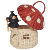 Rattan Mushroom Basket - Red