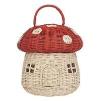 Rattan Mushroom Basket - Red