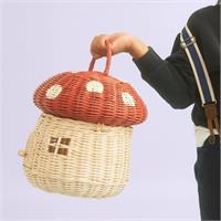 Rattan Mushroom Basket - Red