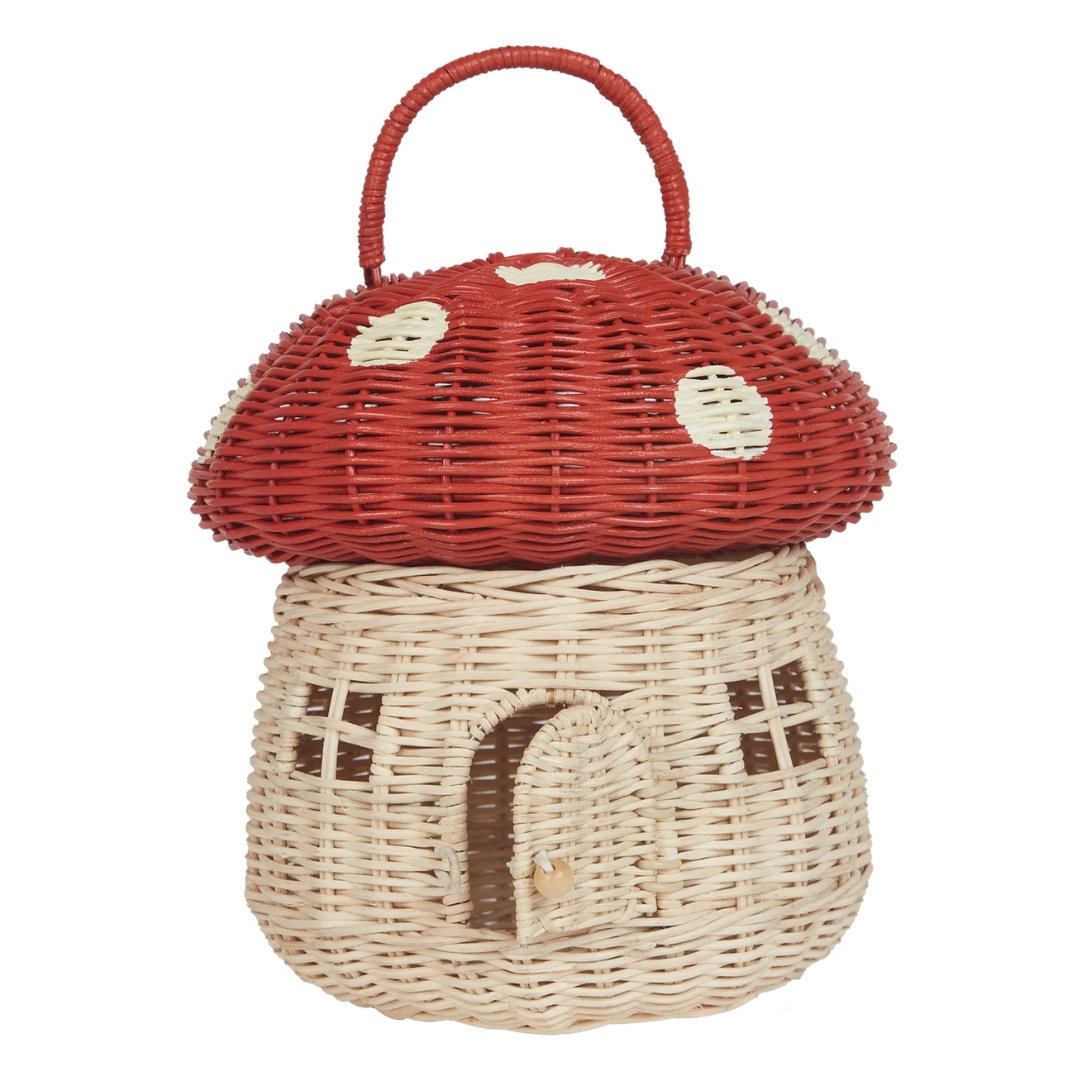 Rattan Mushroom Basket - Red