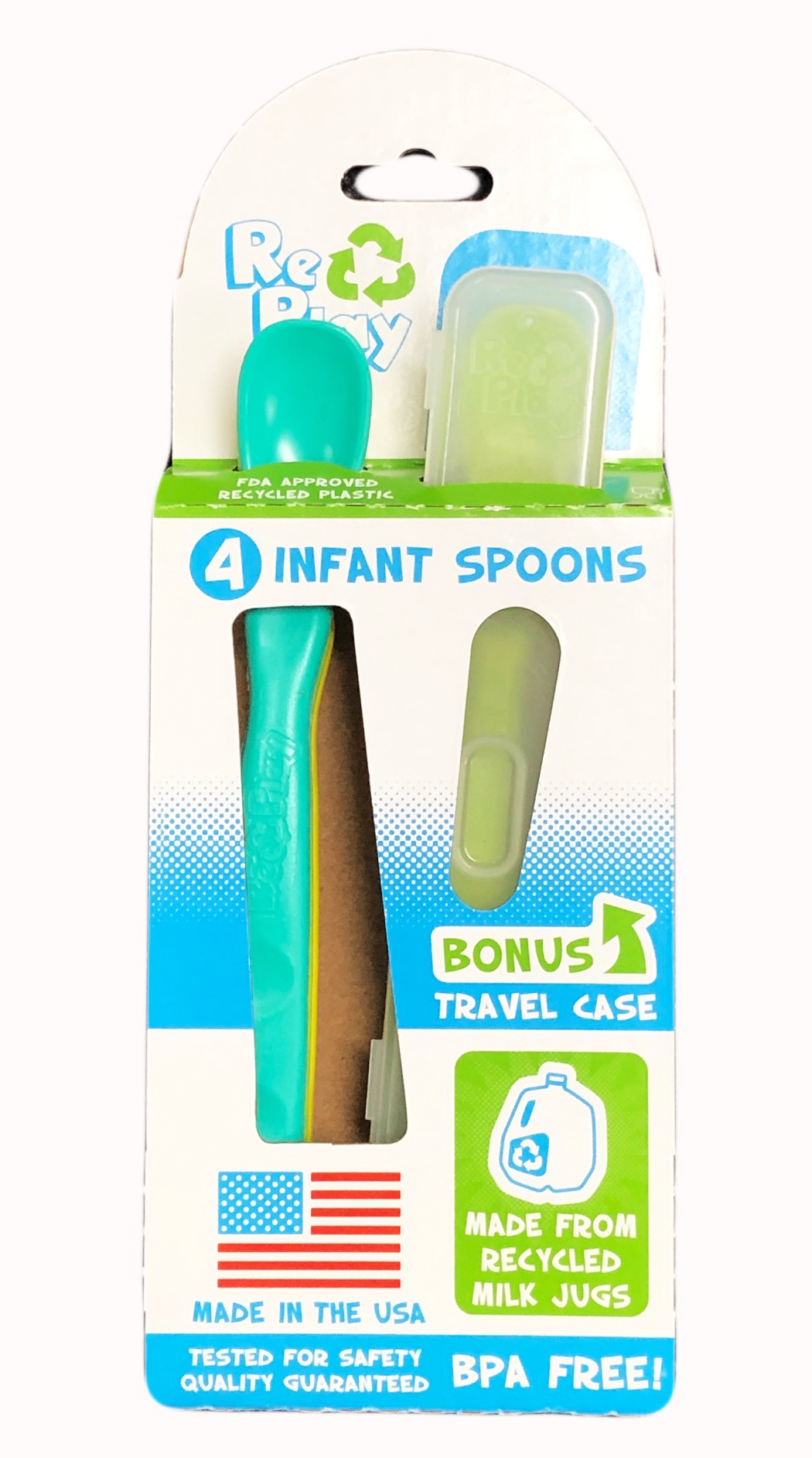 Re Play Made in the USA 4PK Infant Spoons With Travel Case - Green, Red,  Yellow, Blue (Preschool)