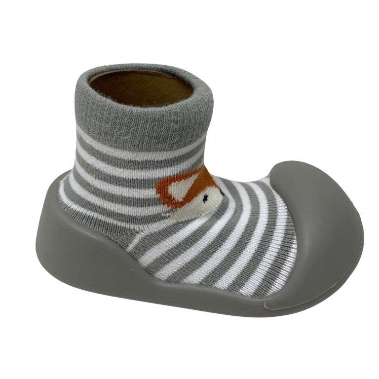 Rubber Soled socks Grey Stripe Fox