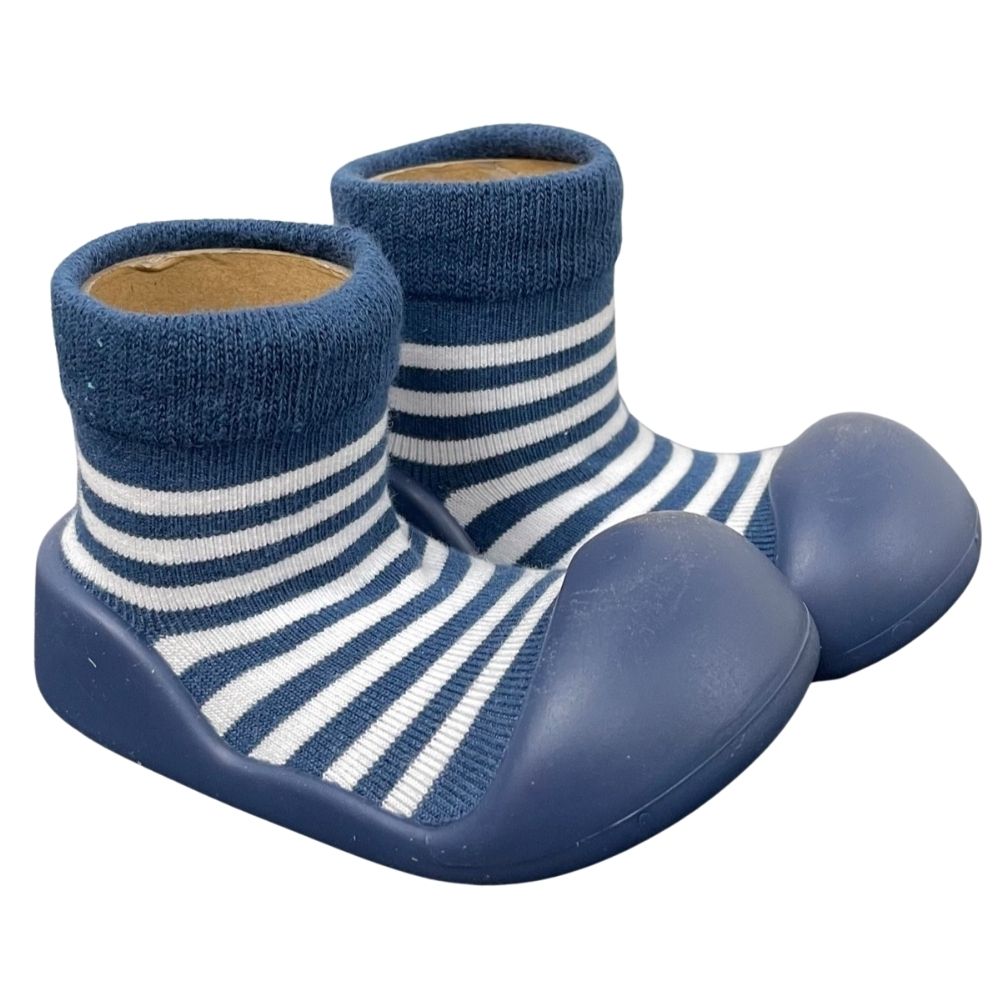 Toddler Rubber Soled socks Navy Stripe | Little Eaton Rubber Socks