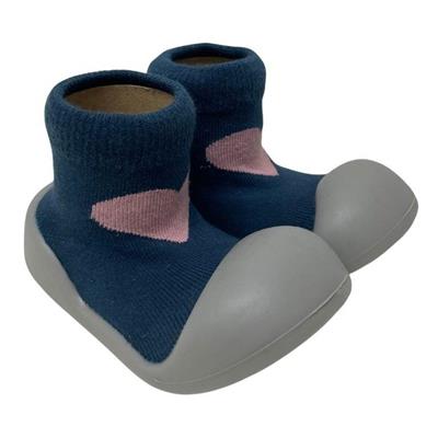 Rubber Soled socks Navy/Pink Heart