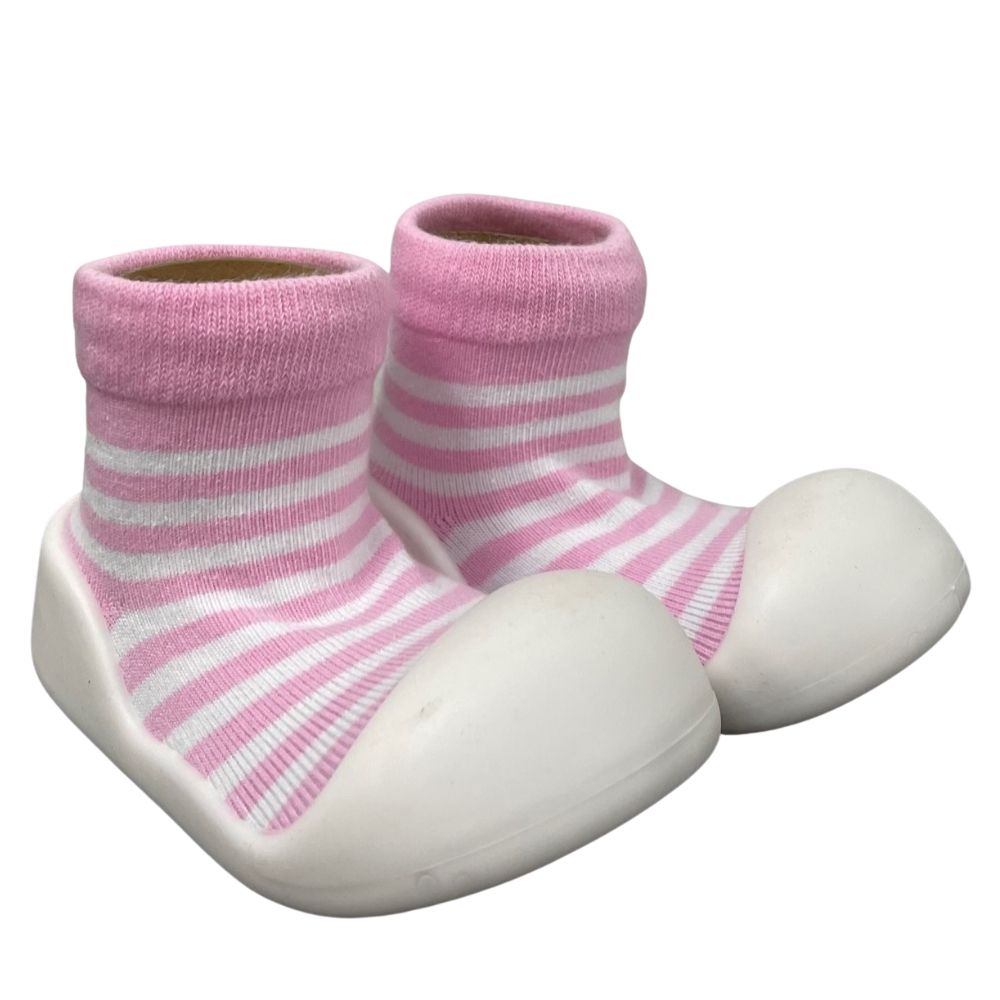 Rubber Soled socks Pink Stripe
