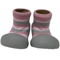 Rubber Soled socks Pink/Grey Stripe