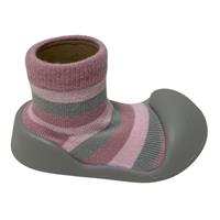 Rubber Soled socks Pink/Grey Stripe