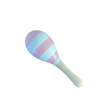 Small Wooden Maraca - Pink and White Stripe