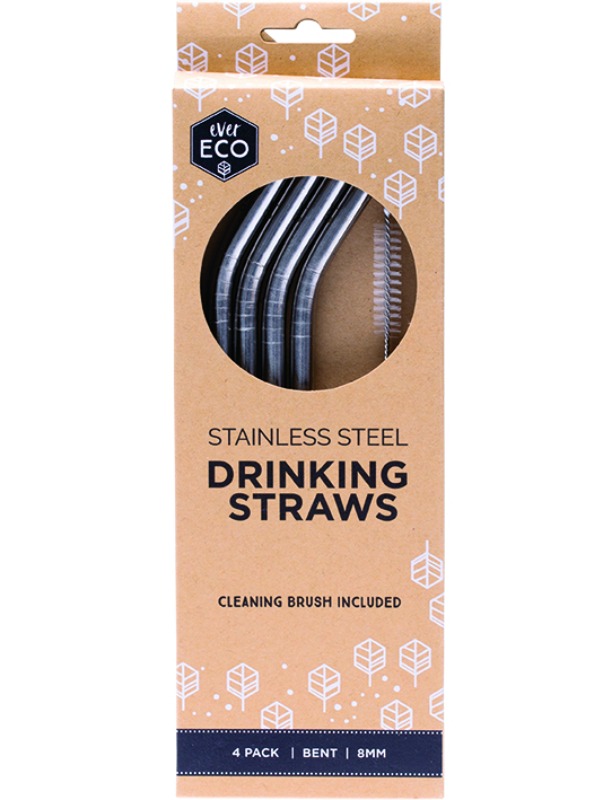 Stainless Steel Angled Drinking Straws 4 Pack and Brush