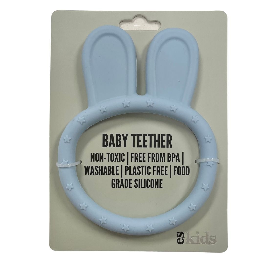 Teether Silicone Bunny Ring - Light Blue