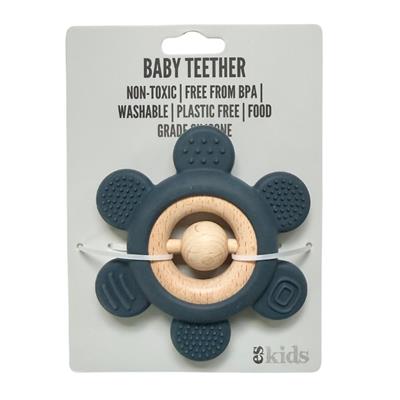 Teether Silicone Flower Rattle - Navy