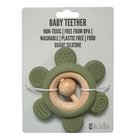 Teether Silicone Flower Rattle - Olive