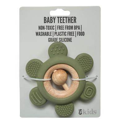 Teether Silicone Flower Rattle - Olive