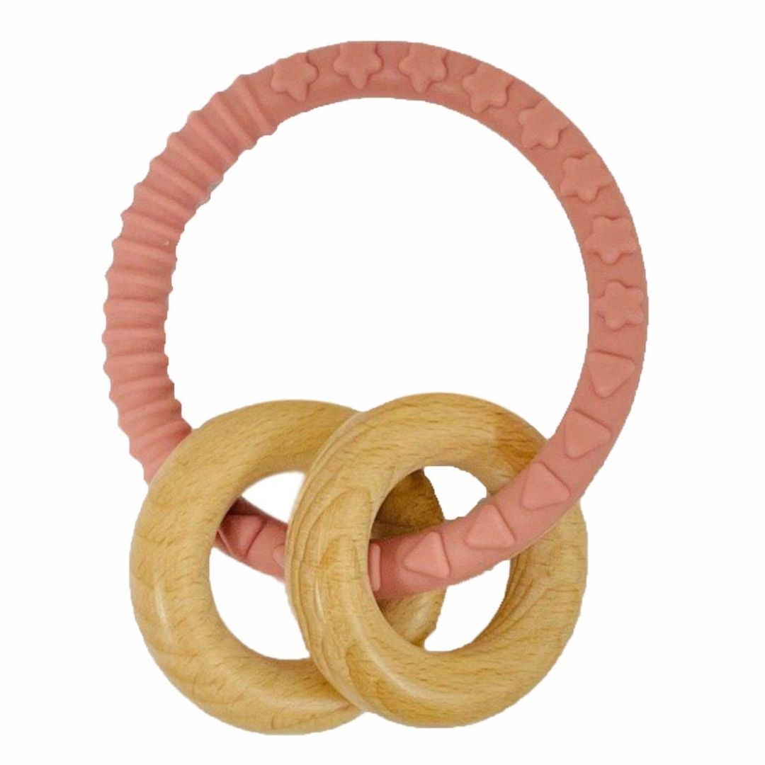 Teether Silicone Wood Rings - Pink