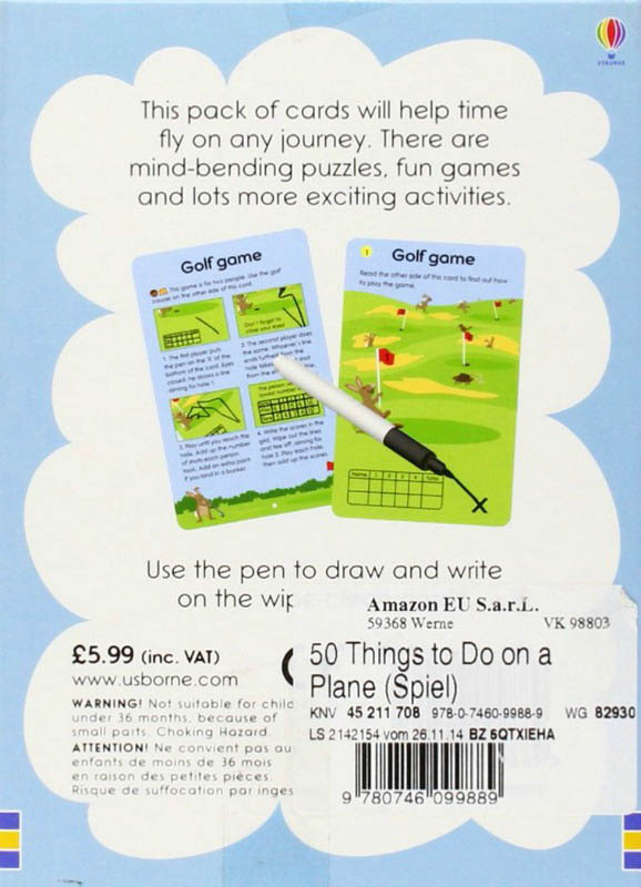Usborne-50 Things To Do On A Plane Wipe-Clean Cards&Pen
