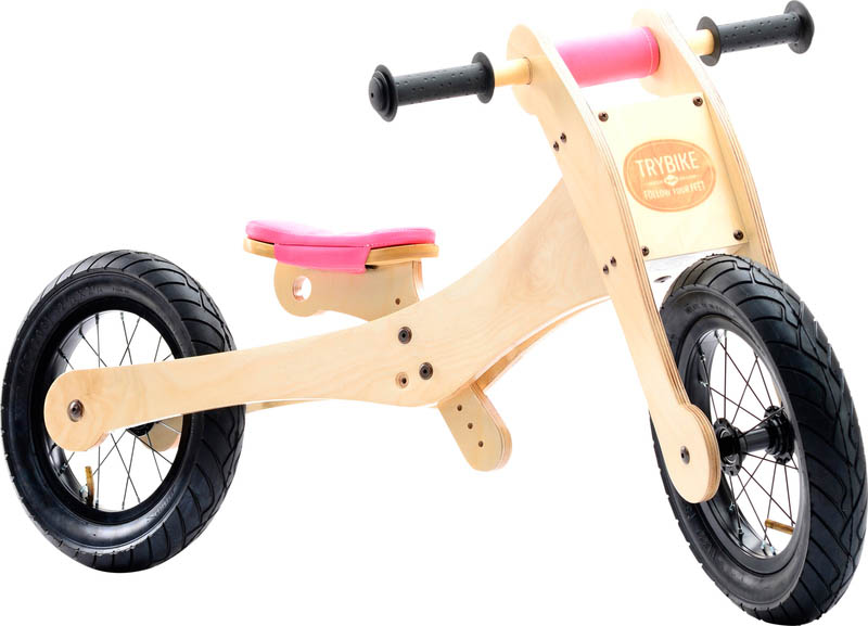 Wooden 4-in-1 Trybike - Pink Trim stage 2
