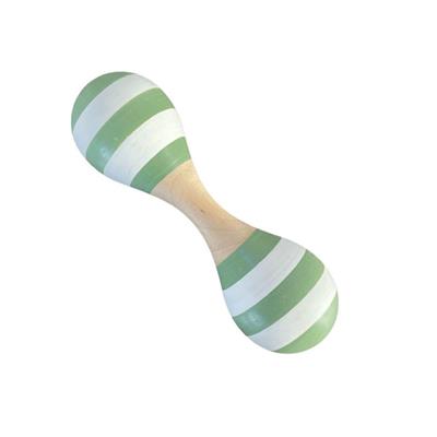 Wooden Maraca Double Ended - Olive Green and White Stripe
