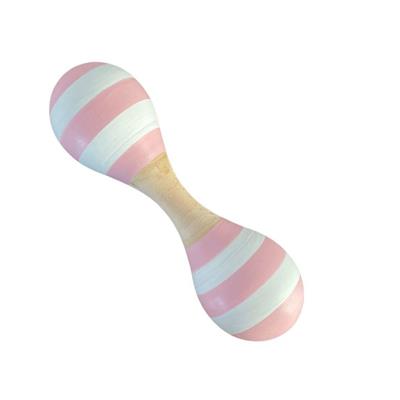 Wooden Maraca Double Ended - Pink and White Stripe