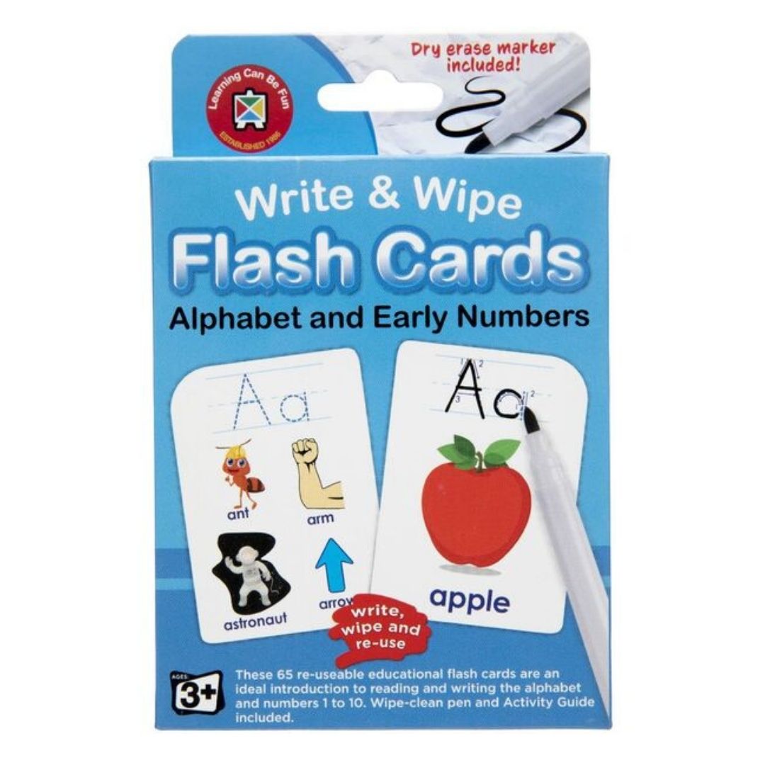 Write and Wipe Alphabet and Early Numbers Flash Cards with Marker