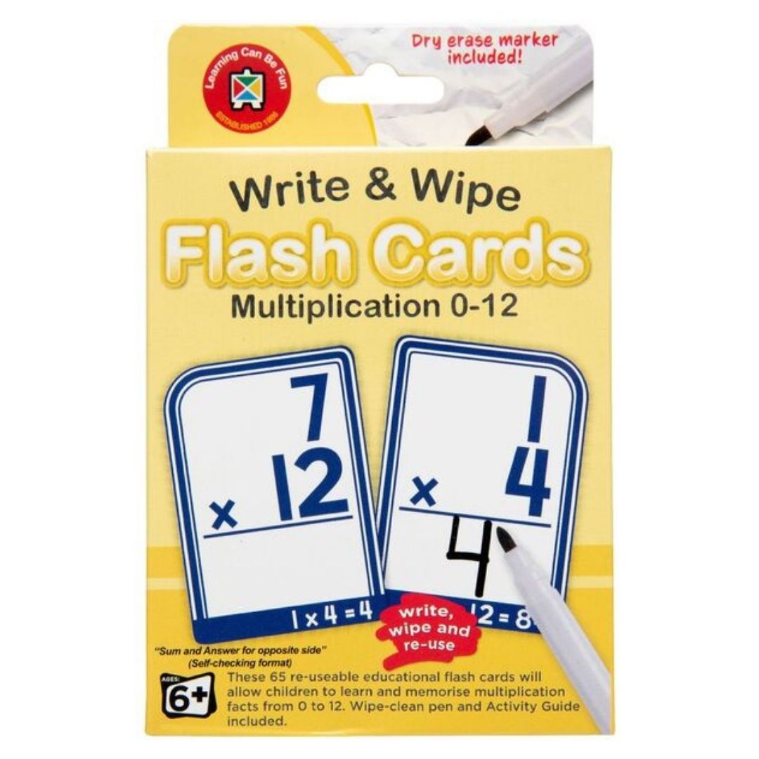 Write and Wipe Multiplication 0-12 Flash Cards with Marker