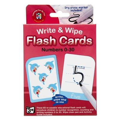Write and Wipe Numbers 0-30 Flash Cards with Marker