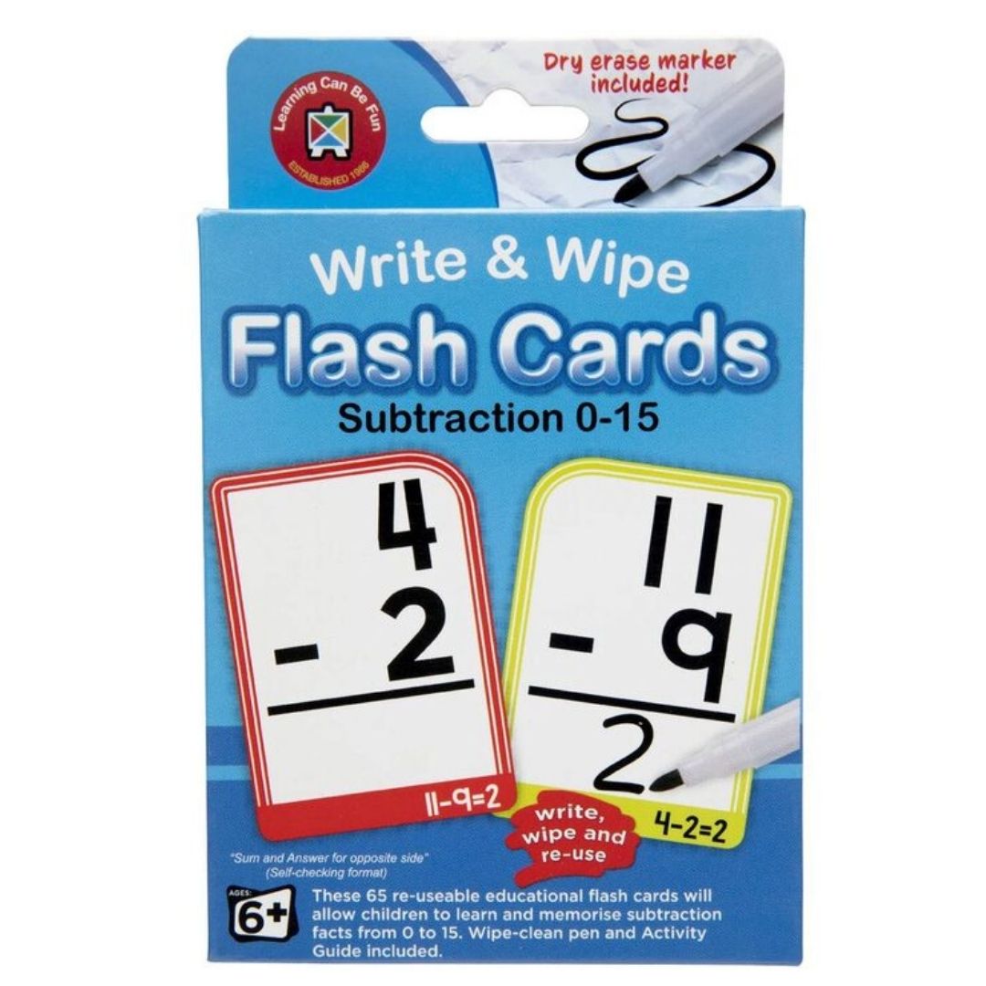 Write and Wipe Subtraction 0-15 Flash Cards with Marker