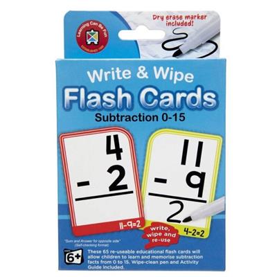 Write and Wipe Subtraction 0-15 Flash Cards with Marker